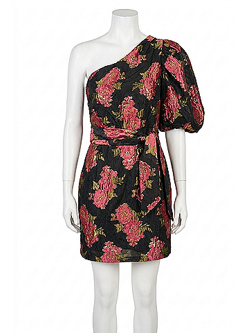 Meet Me in Santorini One Shoulder Mini Dress in Scarlet Blossom Noir (view 1)