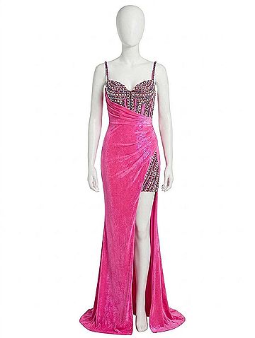 Jovani Beaded Corset With High Slit Gown in Pink (view 1)