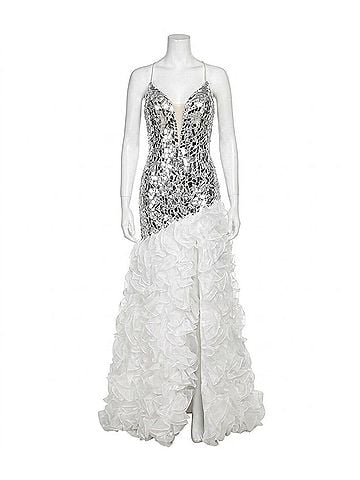 Jovani Embellished Ruffled Cut Glass Gown in Ivory (view 1)