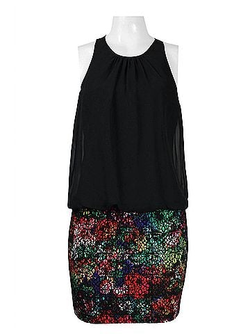 Aidan Mattox Women's Keyhole Back Blouson Dress in Black Multi (view 2)