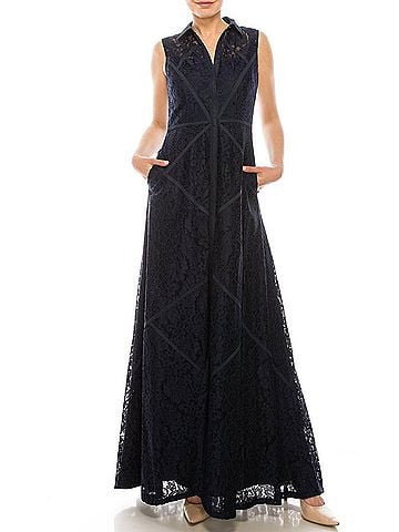 Aidan Mattox Sleeveless Piping Detail A-Line Dress in Twilight (view 2)