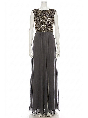 Aidan Mattox Beaded Long A-Line Evening Dress in Gunmetal (view 1)