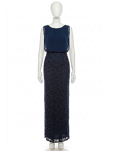 Aidan Mattox Embroidered-Lace Evening Dress in Navy (view 1)