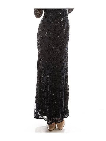Aidan Mattox Long Sleeve Cutout Back Beaded Dress in Twilight Black (view 2)
