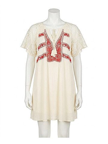Entro Lace &amp; Embroidered Mini Dress in Natural (view 1)