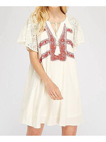 Entro Lace &amp; Embroidered Mini Dress in Natural (view 2)