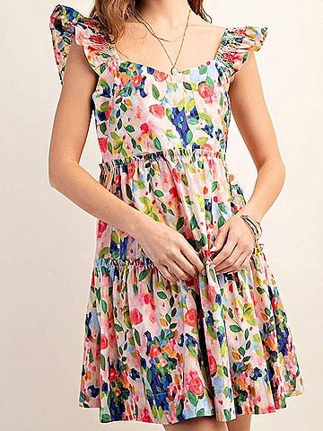 Kori America Sleeveless Floral Print Dress in Multi (view 2)