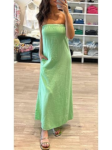 Stateside Linen Column Maxi Dress in Chartreuse (view 2)