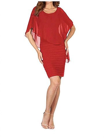 Frank Lyman Design Cape Overlay Sleeveless Dress in Tomato (view 2)