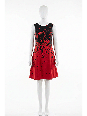 Samuel Dong A-Line Print Dress in Red/ Black (view 1)