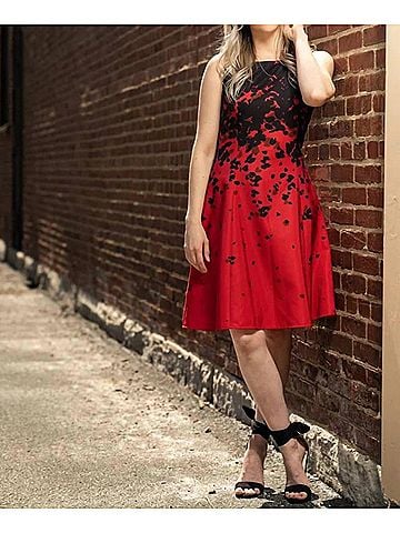 Samuel Dong A-Line Print Dress in Red/ Black (view 2)