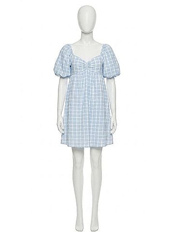 English Factory Gingham Crush Mini Dress in Powder Blue (view 1)