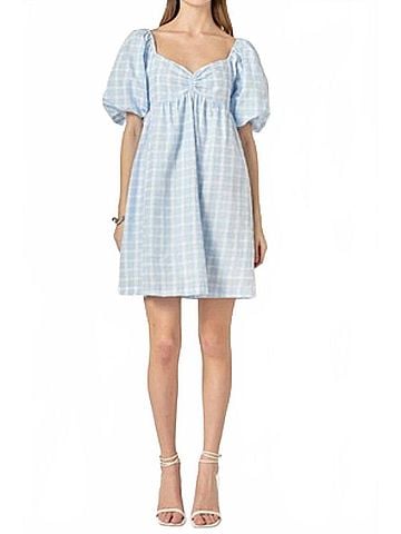 English Factory Gingham Crush Mini Dress in Powder Blue (view 2)