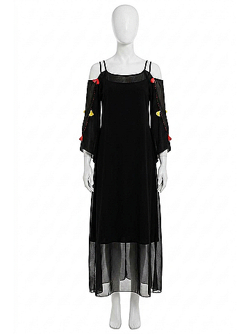 Angel Tassel Beaded Cold Shoulder Maxi Dress in Black Multi (view 1)