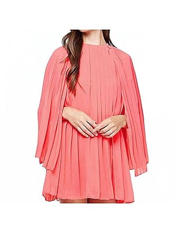 Strut & Bolt Destiny Pleated Cape Mini Dress in Coral (view 2)
