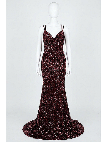 Sherri Hill Women's Fitted Sequin Prom Gown in Cranberry (view 1)