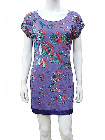 Hale Bob Hale Bob Short Sleeve Dress With Sequins in Purple (view 1)