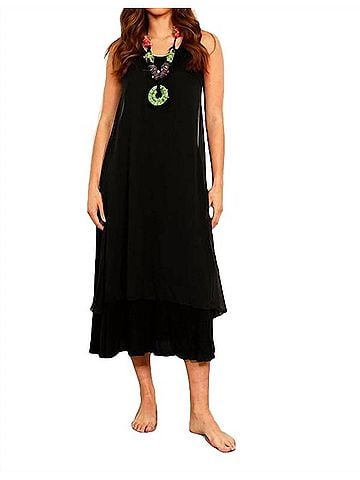 Angel Sheer Detail Maxi Dress in Black Multi (view 2)