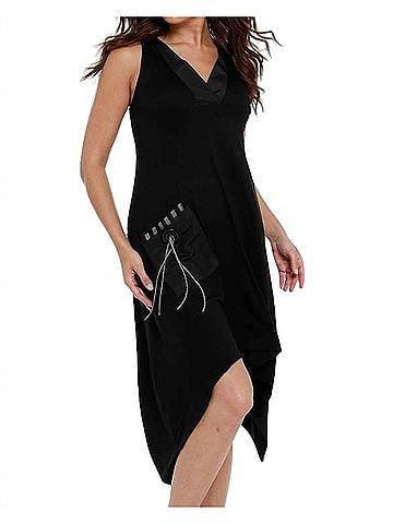 Angel V-Neck Sleeveless Dress in Black (view 2)