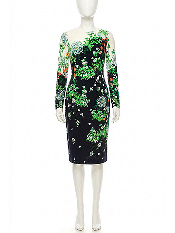 Maggy London Long Sleeve Floral Sheath Dress in White Green (view 1)