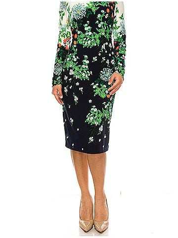 Maggy London Long Sleeve Floral Sheath Dress in White Green (view 2)