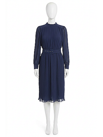 Maggy London Pleated Blouson Midi Dress in Navy (view 1)