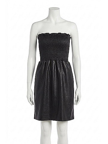 Commando Faux Leather Smocked Dress in Black (view 1)