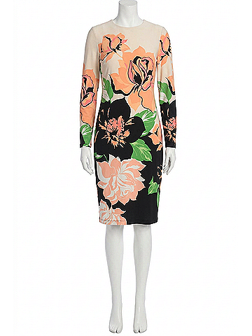 Maggy London Floral Print Midi Sheath Dress in Beige Orange (view 1)