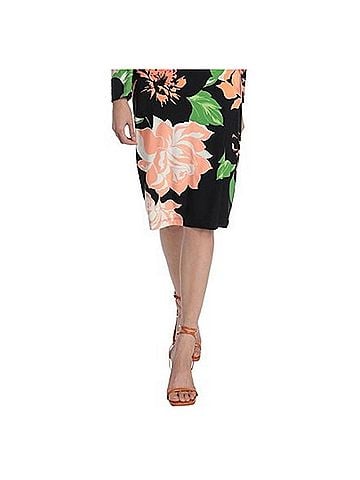 Maggy London Floral Print Midi Sheath Dress in Beige Orange (view 2)