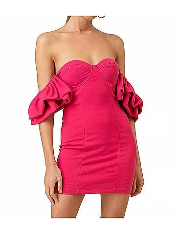 Line & Dot Robin Off The Shoulder Mini Dress in Raspberry (view 2)