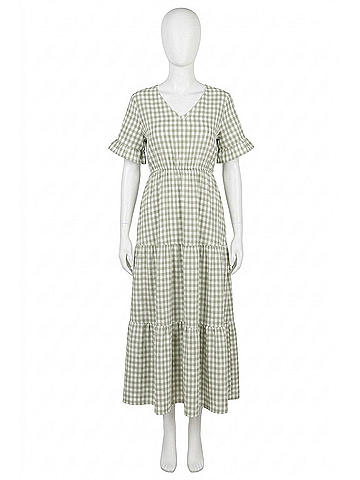AndTheWhy Gingham Check Print Summer Maxi Dress in Green (view 1)