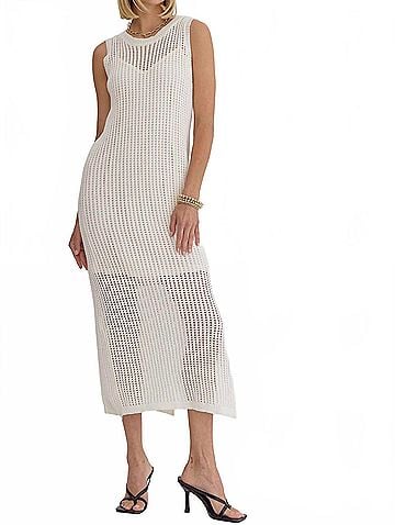 Entro Knit Sleeveless Midi Dress in Cream (view 2)