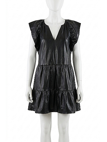 Buddy Love Ronnie Ruffle Sleeve Leather Dress in Black (view 1)