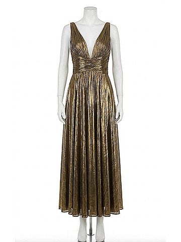 Mac Duggal Sleeveless A-Line Metallic Gown in Gold (view 1)