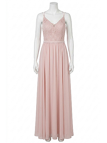 MoriLee by Madeline Gardner Beaded Lace With Chiffon Vneck Gown in Blush (view 1)