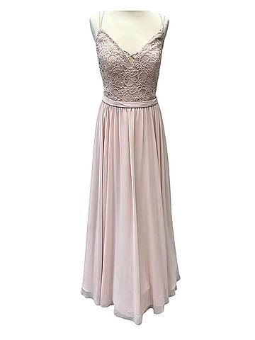 MoriLee by Madeline Gardner Beaded Lace With Chiffon Vneck Gown in Blush (view 2)