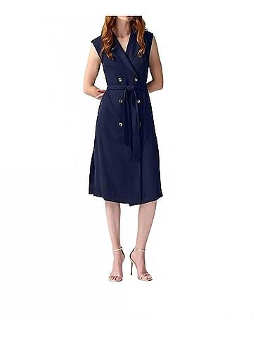 Joseph Ribkoff Woven Sleeveless Wrap Dress in Midnight Blue (view 2)