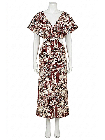 Johanna Ortiz Eternal Jungle Ankle Dress in Wine/Ecru (view 1)