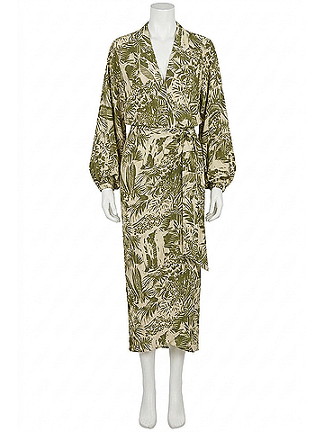 Johanna Ortiz Al Trote Wrap Dress in Selva Tropical Emerald/Ecru (view 1)