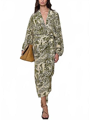 Johanna Ortiz Al Trote Wrap Dress in Selva Tropical Emerald/Ecru (view 2)