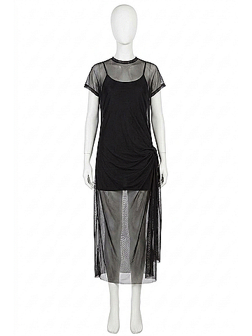 Simply Mila Mesh Short Sleeve Dress in Black (view 1)