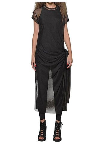 Simply Mila Mesh Short Sleeve Dress in Black (view 2)