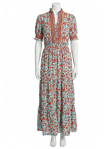 London Times Smocked Waist Floral Print Maxi Dress in Aqua Splash Tangelo (view 1)