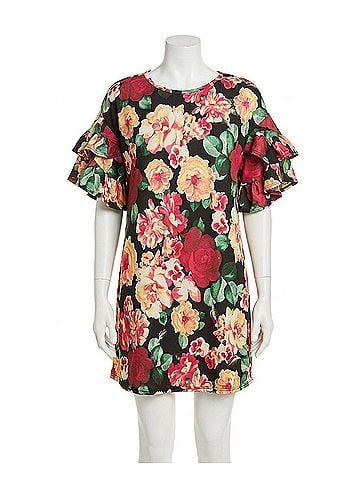 Entro Floral Ruffle Sleeve Mini Dress in Black (view 1)