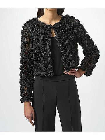 Joseph Ribkoff Rosette Long Sleeve Bolero Jacket in Black (view 2)
