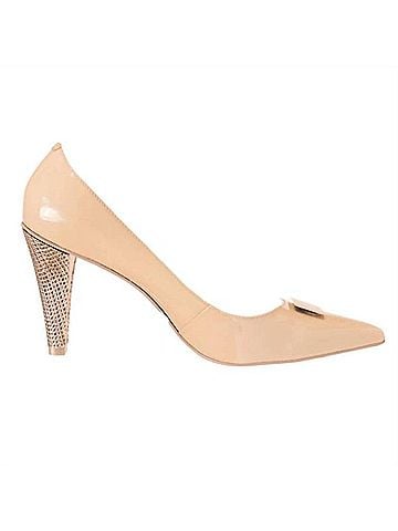 Kara Mac Women Prima Pump - Gold Mesh Heel in Nude Patent Leather (view 1)