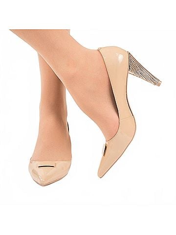 Kara Mac Women Prima Pump - Gold Mesh Heel in Nude Patent Leather (view 2)