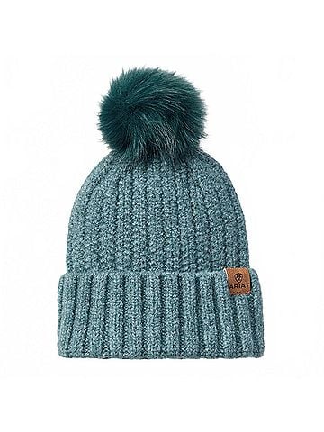 Ariat Women's Chilton Faux Fur Soft Knit Pom Beanie in Slate (view 1)