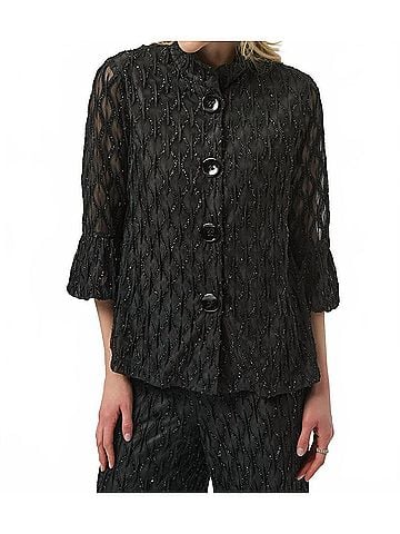 Joseph Ribkoff Cascade Print 3/4 Sleeves Trapeze Jacket in Black (view 2)
