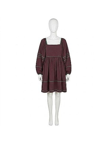 She + Sky Long Sleeve Dress With Contrast Binding Detail Smocked Back in Cocoa (view 1)